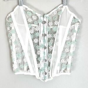 Mint & White Floral Lace Corset Top – Size Small